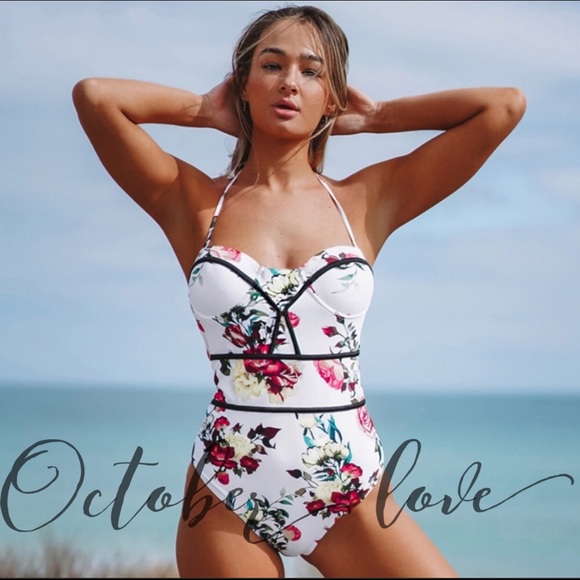 SOLD Floral Corset Style One Piece Sizes Sm, Med, Lg. - Picture 1 of 4